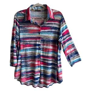 David Cline Womens Snap Button Front Long Sleeve Shirt Plus Size XXL Multicolor